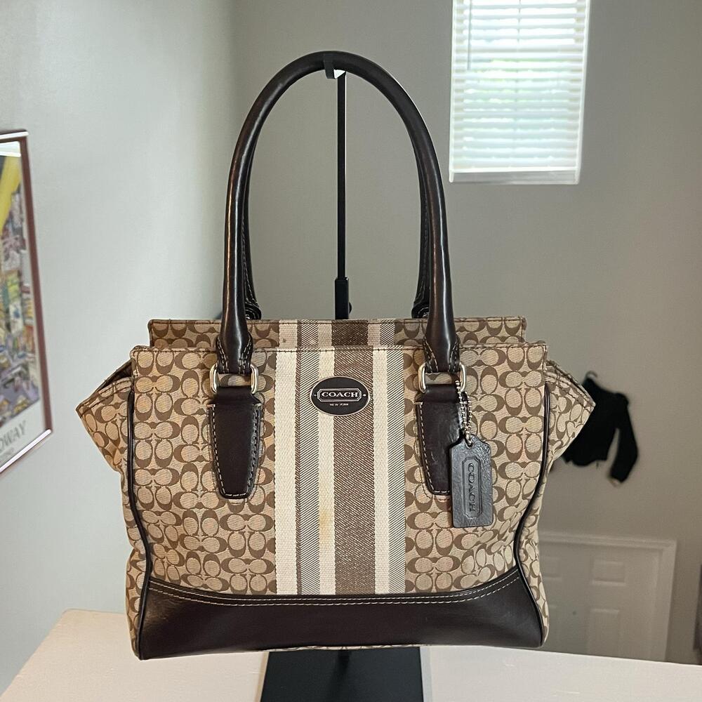 Coach Legacy Candace Carryall Satchel Bag Signature Stripe Leather Shoulder y2k